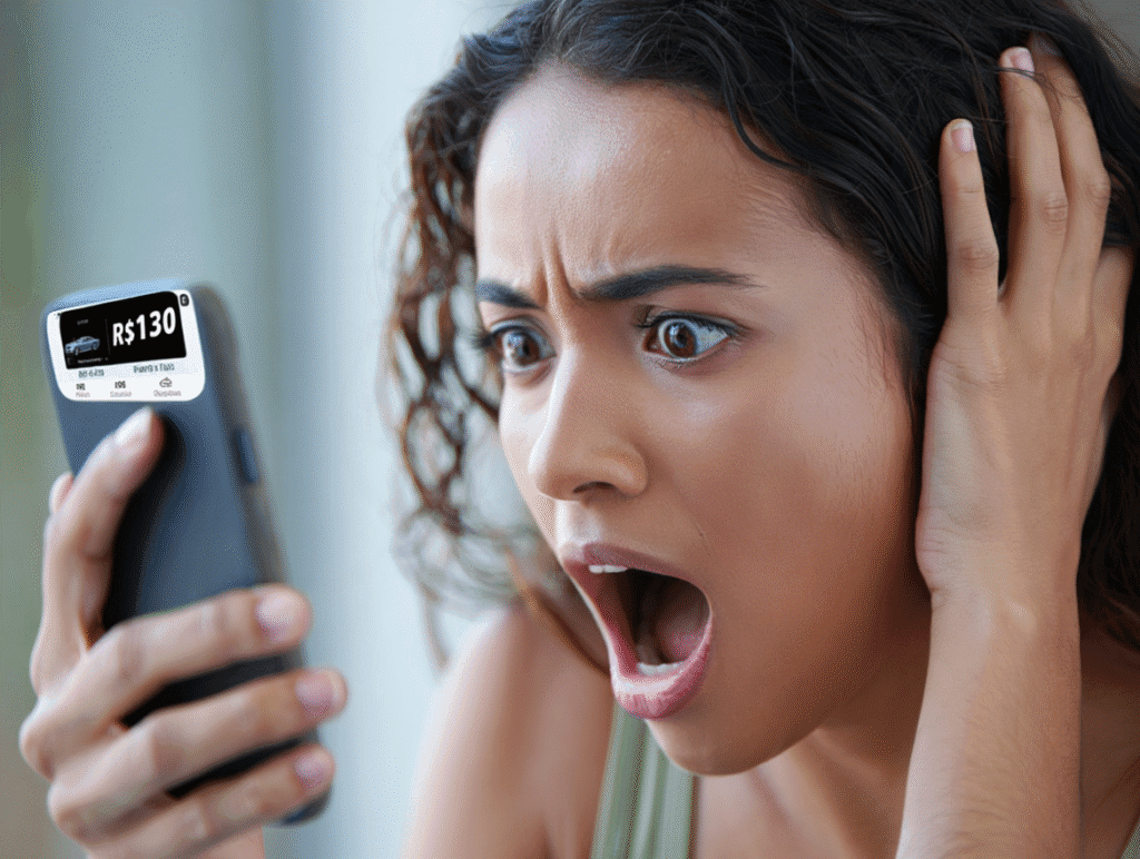 imagem mostra uma mulher revoltada com preço absurdo do uber 